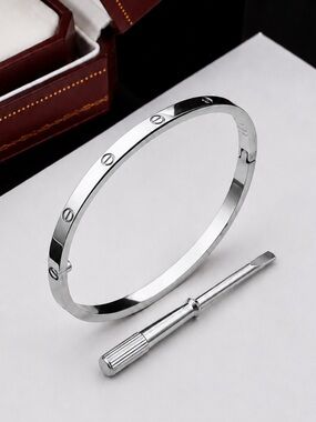 Stamped Love Screwdriver Platinum Silver Thin Version Bangle Bracelet No Stones